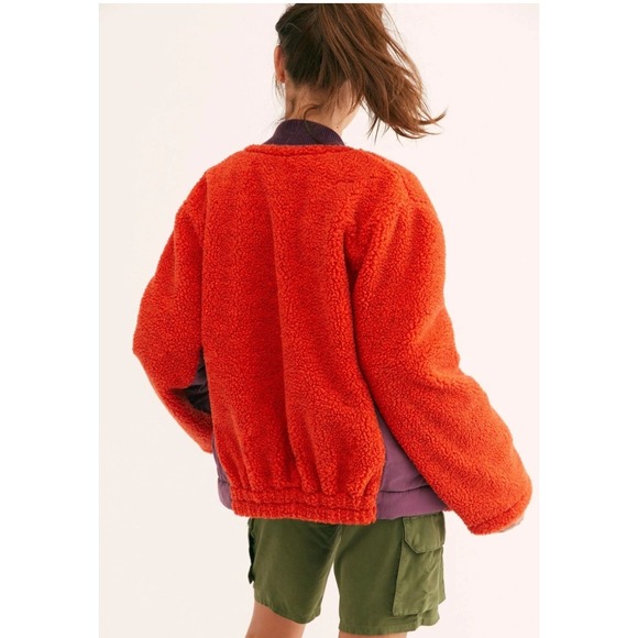 We The Free People Rivington Red Purple Sherpa Fleece Bomber Jacket Womens Small - Picture 2 of 12